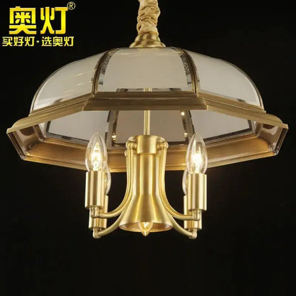 Retro iron bronze pendant light living room glass dome chandelier