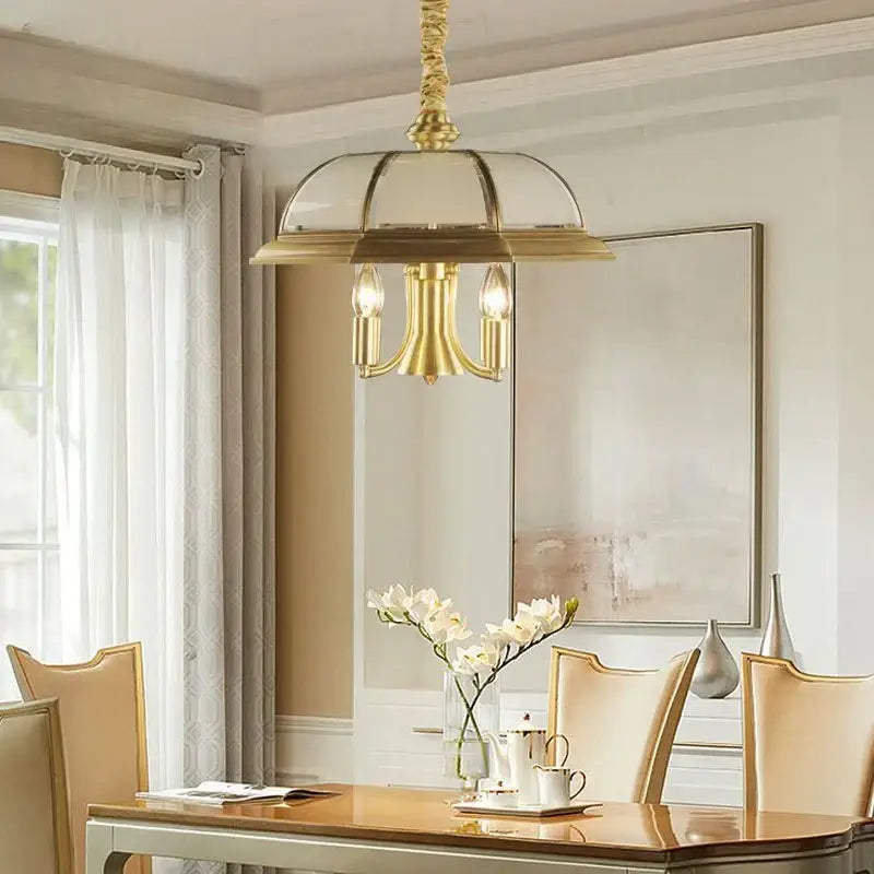 Retro iron bronze pendant light living room glass dome chandelier