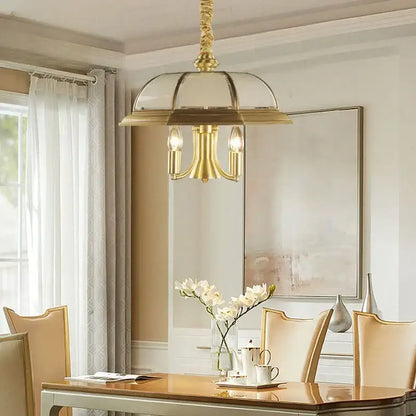Retro iron bronze pendant light living room glass dome chandelier