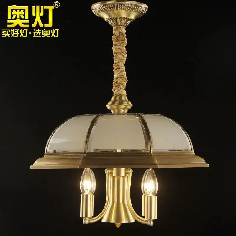 Retro iron bronze pendant light living room glass dome chandelier