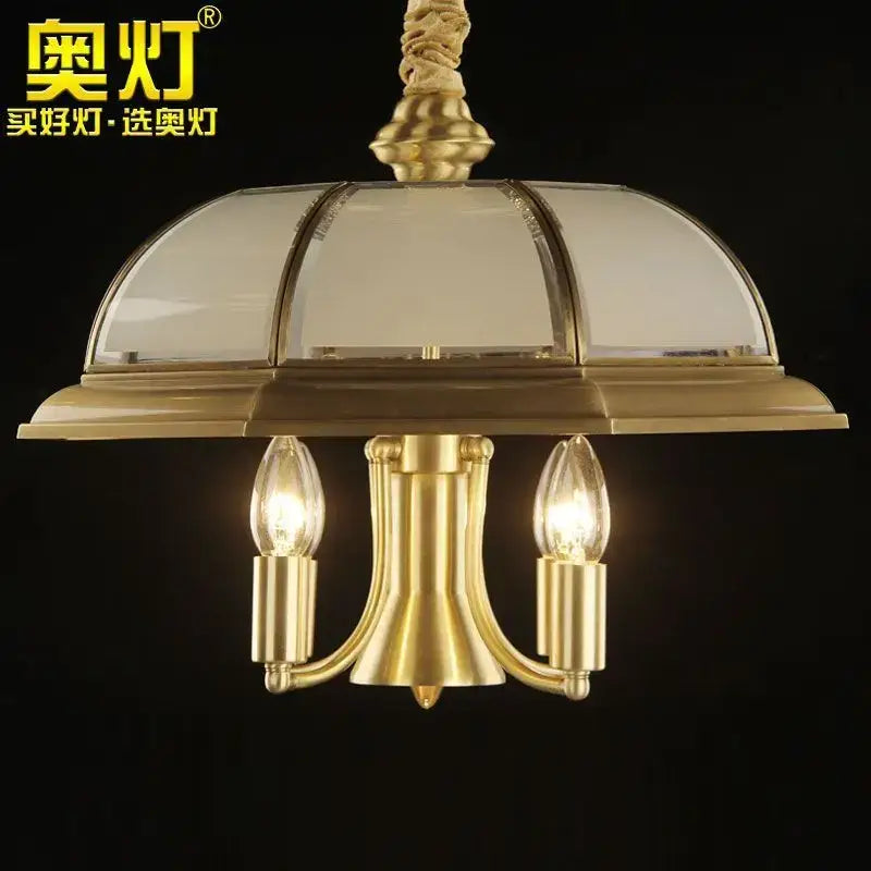 Retro iron bronze pendant light living room glass dome chandelier