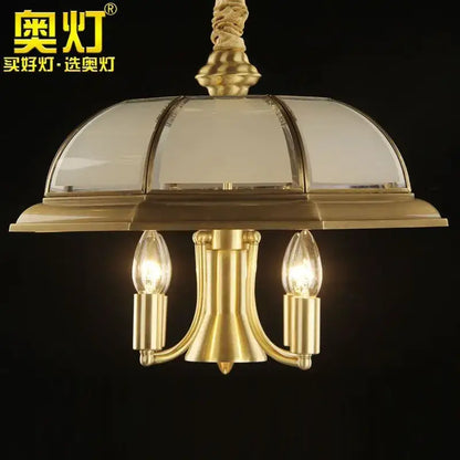 Retro iron bronze pendant light living room glass dome chandelier