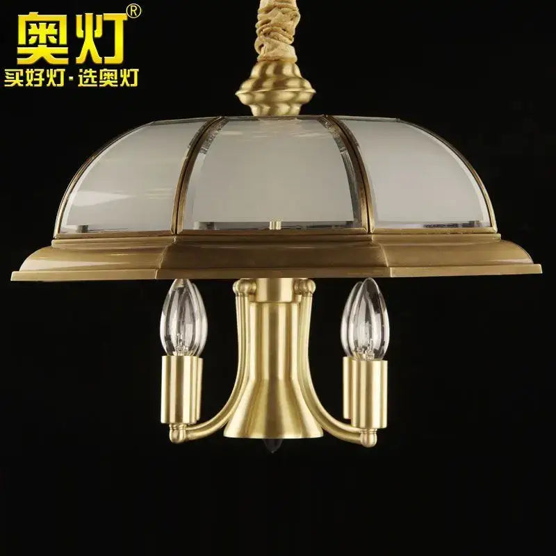 Retro iron bronze pendant light living room glass dome chandelier