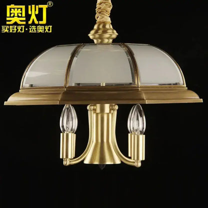 Retro iron bronze pendant light living room glass dome chandelier