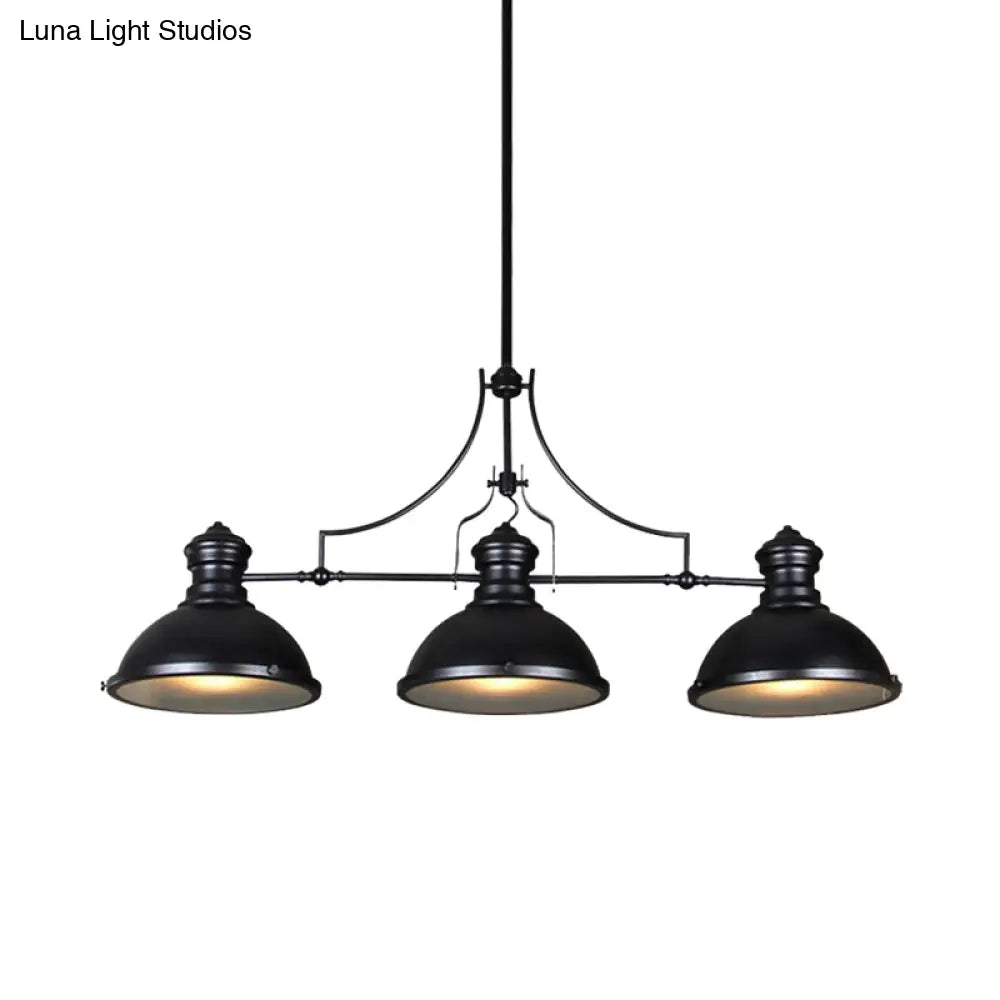 DecorBites™ Retro Island Lighting: Metallic Black Hanging Fixture with Dome Shade, Glass Diffuser, and 3 Bulb Design for Tables