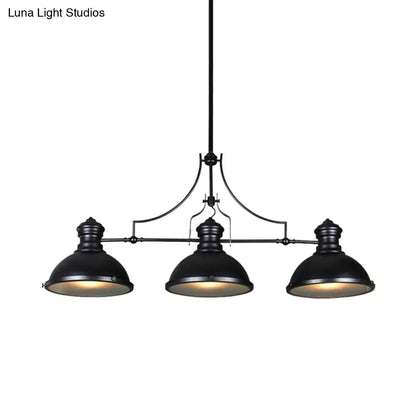 DecorBites™ Retro Island Lighting: Metallic Black Hanging Fixture with Dome Shade, Glass Diffuser, and 3 Bulb Design for Tables