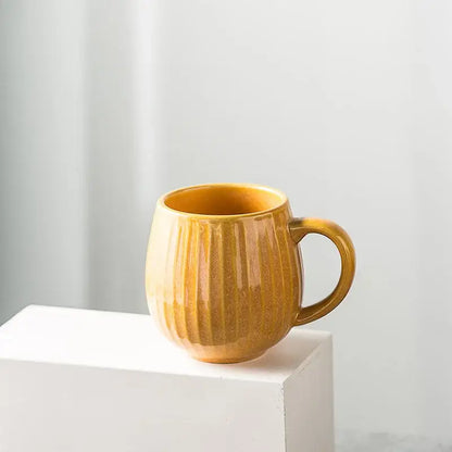 Retro japanese gradient glaze ceramic coffee mug kitchen ribbed cup