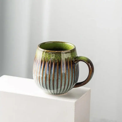 Retro japanese gradient glaze ceramic coffee mug kitchen ribbed cup
