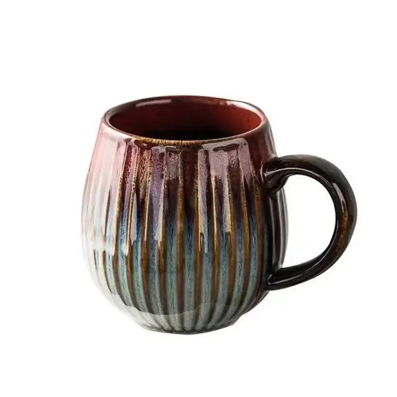 Retro japanese gradient glaze ceramic coffee mug kitchen ribbed cup
