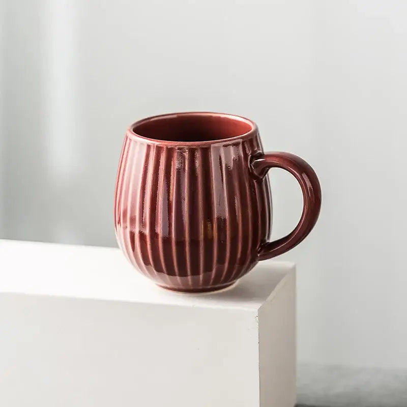 Retro japanese gradient glaze ceramic coffee mug kitchen ribbed cup