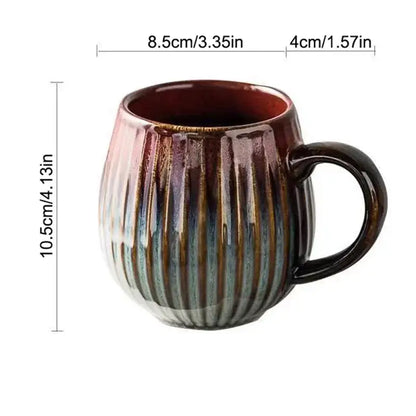 Retro japanese gradient glaze ceramic coffee mug kitchen ribbed cup