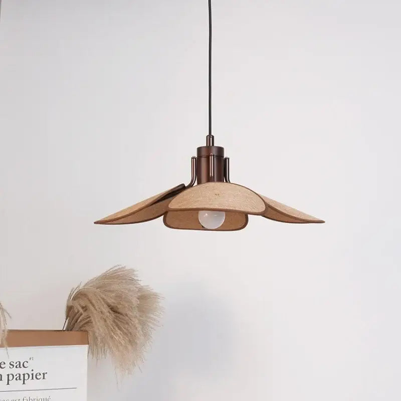 Retro leaf wooden hat pendant light natural & dark wood dining room