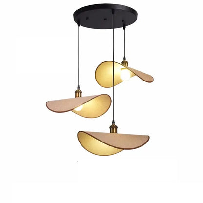 Retro leaf wooden hat pendant light natural & dark wood dining room