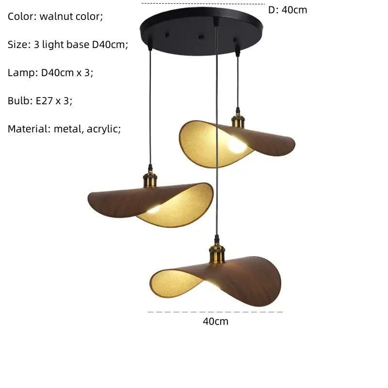 Retro leaf wooden hat pendant light natural & dark wood dining room