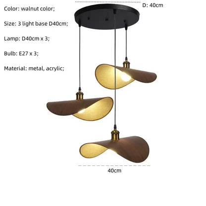 Retro leaf wooden hat pendant light natural & dark wood dining room