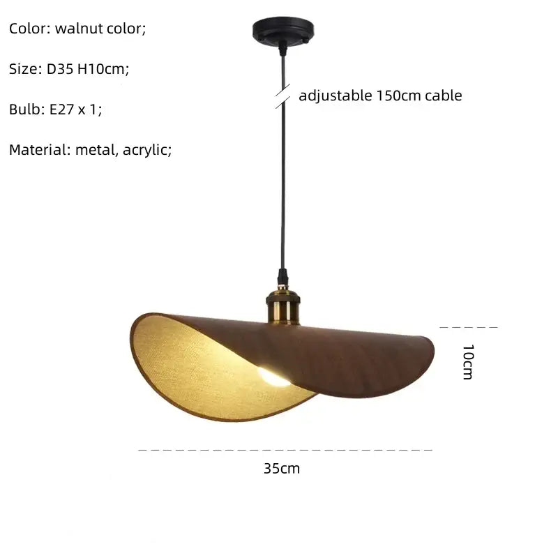 Retro leaf wooden hat pendant light natural & dark wood dining room