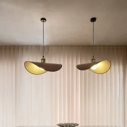 Retro leaf wooden hat pendant light natural & dark wood dining room