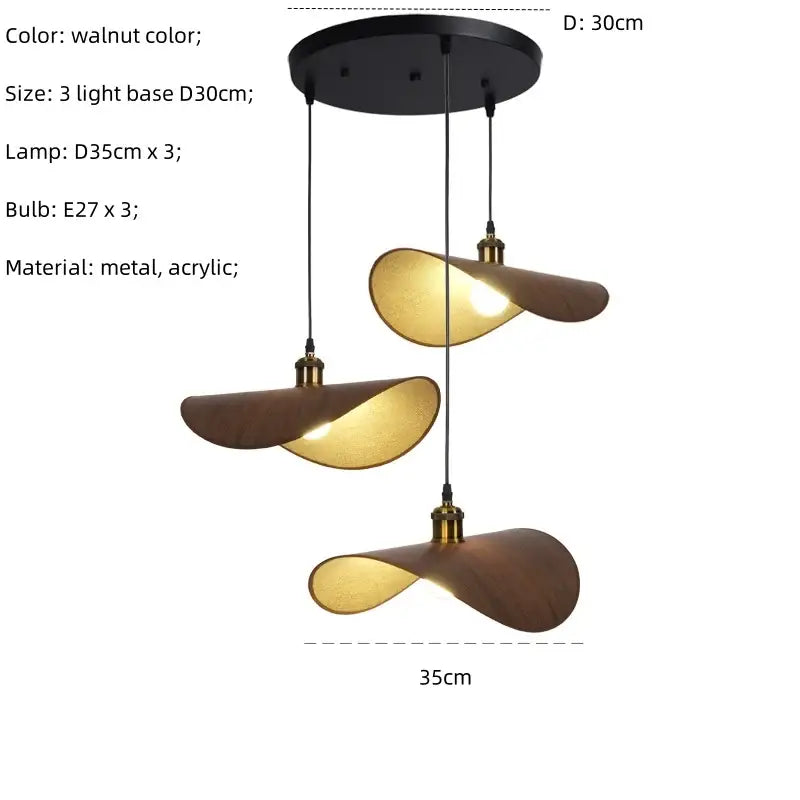 Retro leaf wooden hat pendant light natural & dark wood dining room