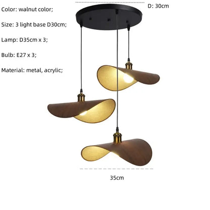 Retro leaf wooden hat pendant light natural & dark wood dining room