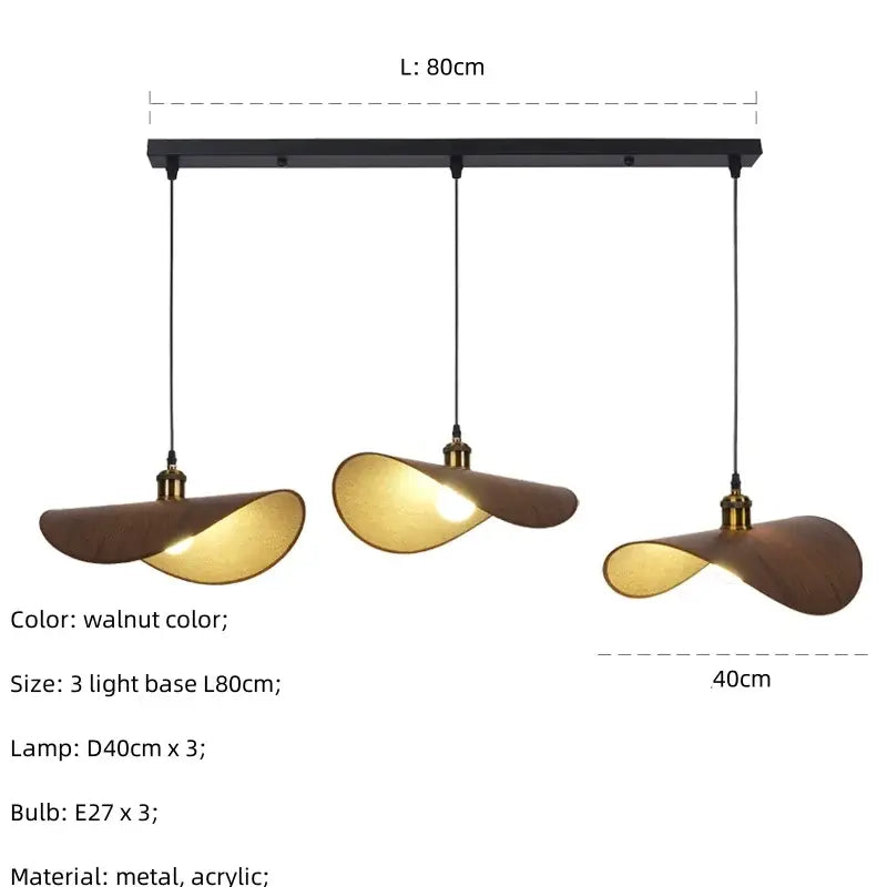 Retro leaf wooden hat pendant light natural & dark wood dining room