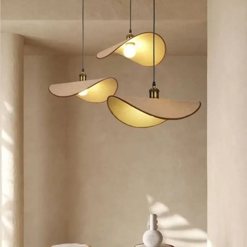 Retro leaf wooden hat pendant light natural & dark wood dining room