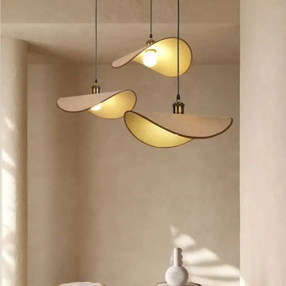 Retro leaf wooden hat pendant light natural & dark wood dining room