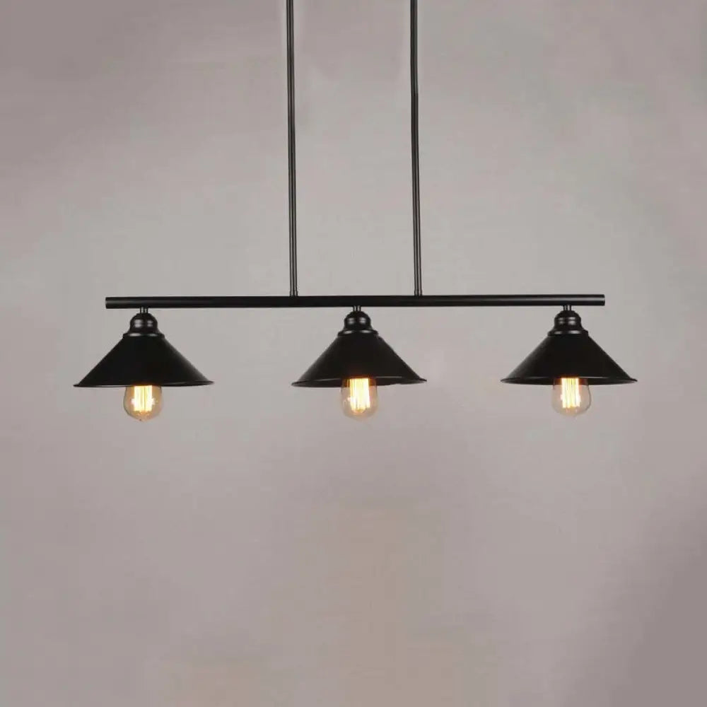 DecorBites™ Retro Loft Metal Island Pendant Light Fixture - Black Finish, Conical Design, 2/3 Lights - Kitchen Ceiling Lighting