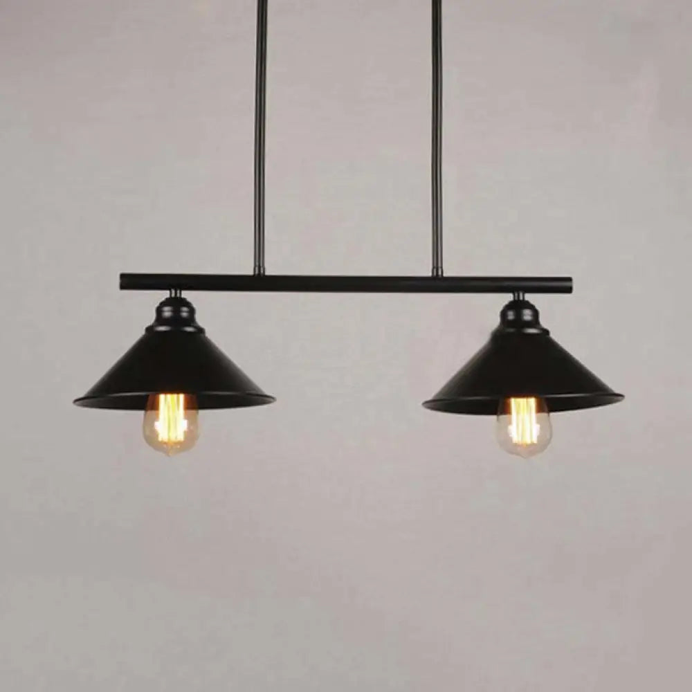DecorBites™ Retro Loft Metal Island Pendant Light Fixture - Black Finish, Conical Design, 2/3 Lights - Kitchen Ceiling Lighting