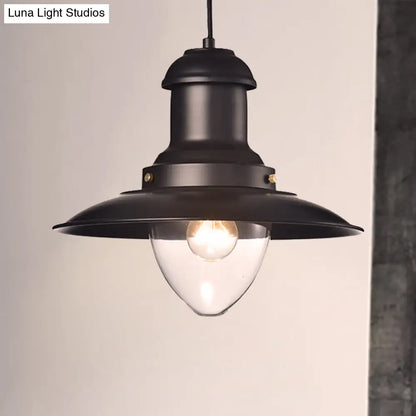 DecorBites™ Retro Loft Saucer Ceiling Pendant Light in Black/White for Coffee Shop