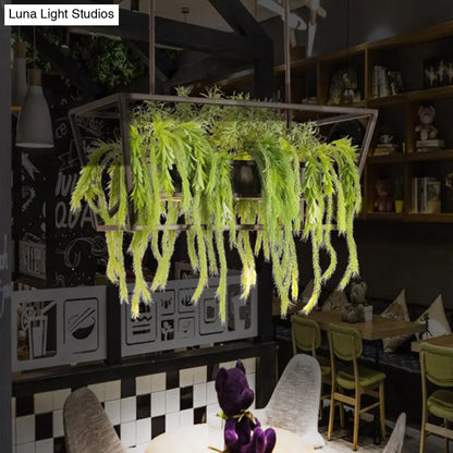 DecorBites™ Retro Metal 2-Headed Black LED Drop Lamp for Restaurant Island Ceiling - Trapezoid Design with Plant Decor