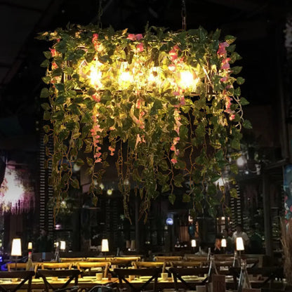 DecorBites™ Retro Metal 4-Head LED Island Ceiling Light with Plant Decor for Restaurants