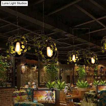 DecorBites™ Retro Metal Bicycle Restaurant Ceiling Light with 2 Black Drop Lamp Heads and Plant Decor