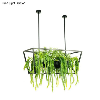 Retro metal black ceiling light dining room planter with ferns