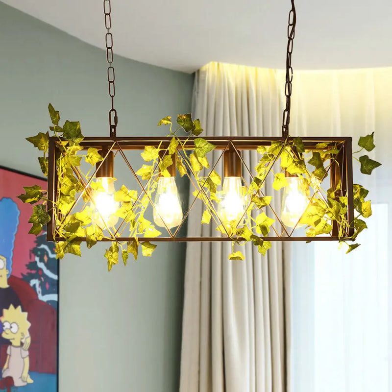 DecorBites™ Retro Metal Island Ceiling Light with Red/Green Dual-Color LED, Rectangular Design - Ideal for Restaurants