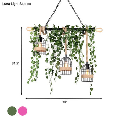 DecorBites™ Retro Metal Island Light with 5 Pink/Green Flower/Plant Drops for Restaurants
