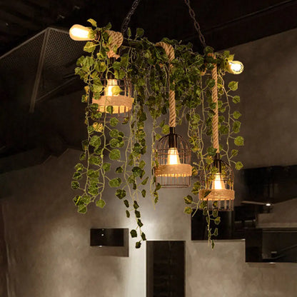 DecorBites™ Retro Metal Island Light with 5 Pink/Green Flower/Plant Drops for Restaurants