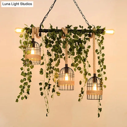 DecorBites™ Retro Metal Island Light with 5 Pink/Green Flower/Plant Drops for Restaurants