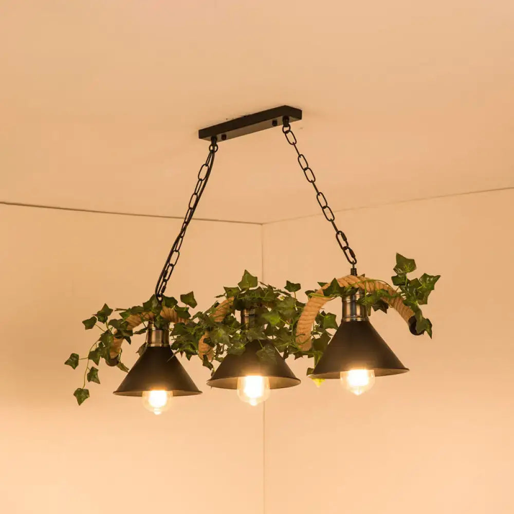 Retro metal ivy and rope pendant light kitchen island fixture