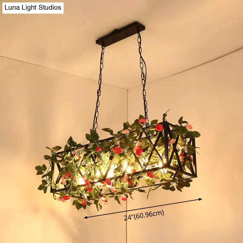 Retro metal ivy and rope pendant light kitchen island fixture