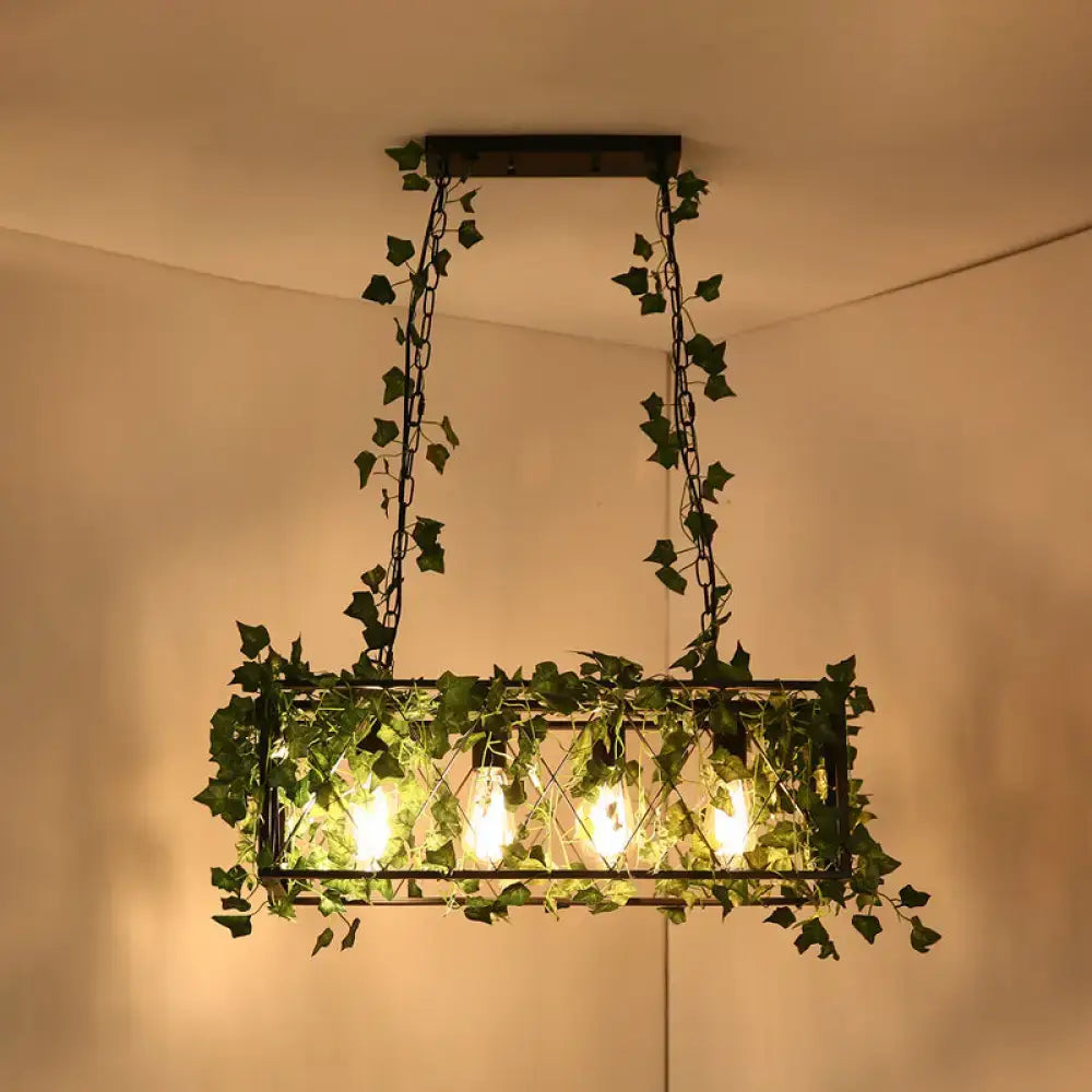 Retro metal ivy and rope pendant light kitchen island fixture