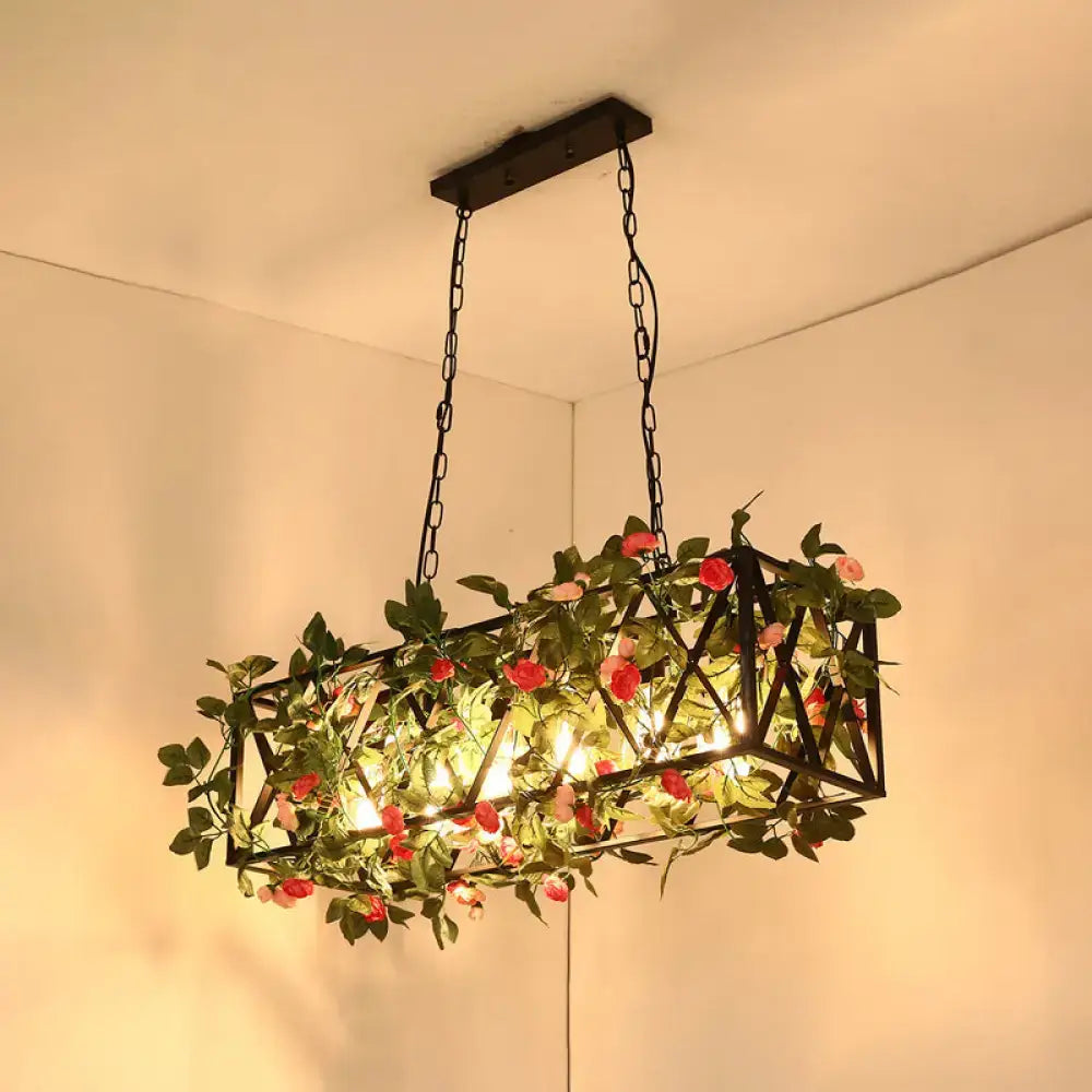 Retro metal ivy and rope pendant light kitchen island fixture