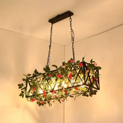 Retro metal ivy and rope pendant light kitchen island fixture