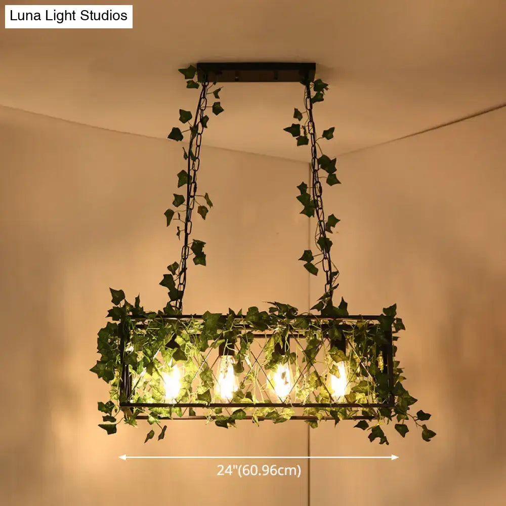Retro metal ivy and rope pendant light kitchen island fixture