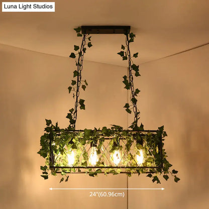 Retro metal ivy and rope pendant light kitchen island fixture