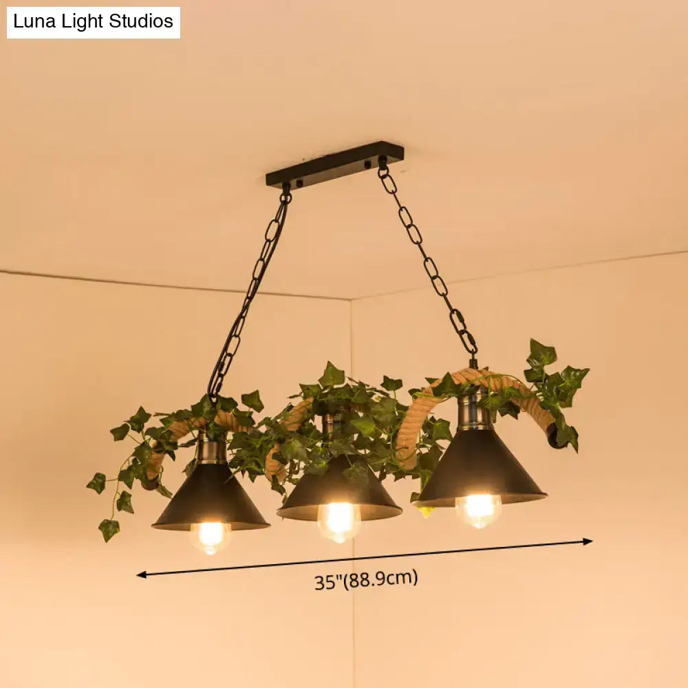 Retro metal ivy and rope pendant light kitchen island fixture