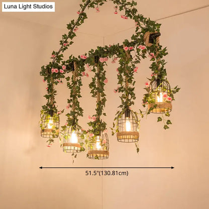 Retro metal ivy and rope pendant light kitchen island fixture