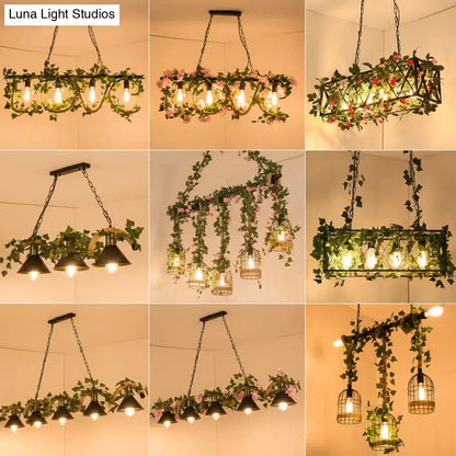 Retro metal ivy and rope pendant light kitchen island fixture