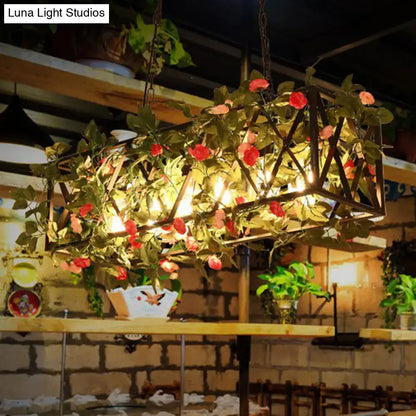 Retro metal ivy and rope pendant light kitchen island fixture