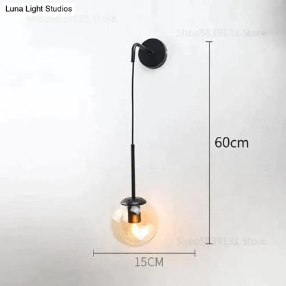 Retro modern glass smoked globe wall lamps for bedroom lighting