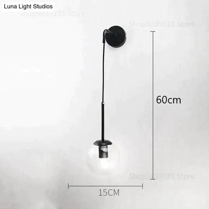 Retro modern glass smoked globe wall lamps for bedroom lighting
